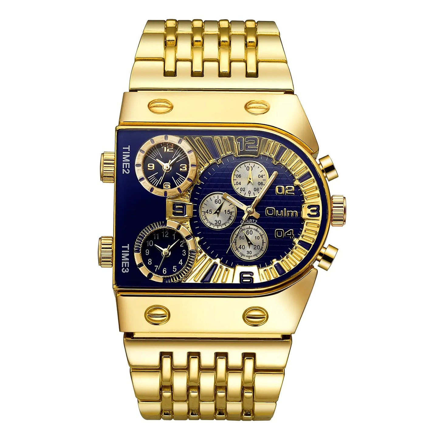 GORBEN Mens Wrist Watch Stylish Stainless Steel Watches Personalized Gold Mens Chronograph Watch Gifts for Dad Husband Creative 3 Time Zone Large Quartz Wristwatch for Friend Family