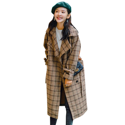 Fall Winter Plaid Coat, Wool Blend Slim Fit Outerwear
