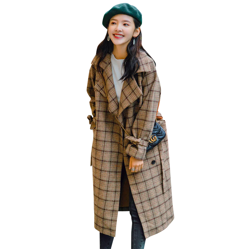 Fall Winter Plaid Coat, Wool Blend Slim Fit Outerwear