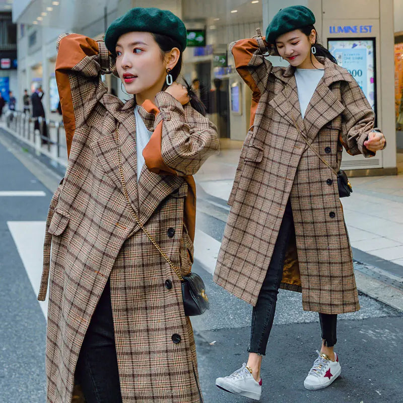 Fall Winter Plaid Coat, Wool Blend Slim Fit Outerwear