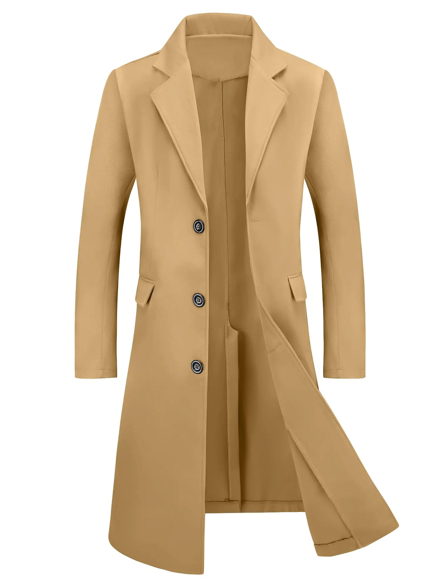 Lars Amadeus Mens Winter Overcoat Single Breasted Notched Lapel Long Trench Coat Medium Khaki