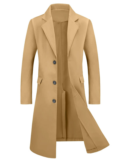 Lars Amadeus Mens Winter Overcoat Single Breasted Notched Lapel Long Trench Coat Medium Khaki
