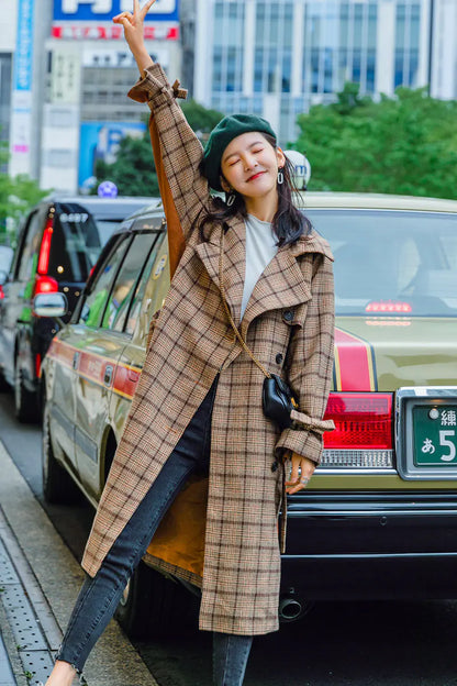 Fall Winter Plaid Coat, Wool Blend Slim Fit Outerwear