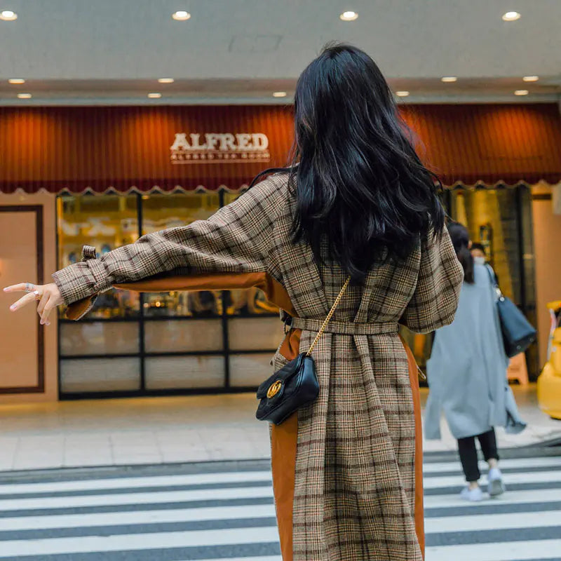 Fall Winter Plaid Coat, Wool Blend Slim Fit Outerwear